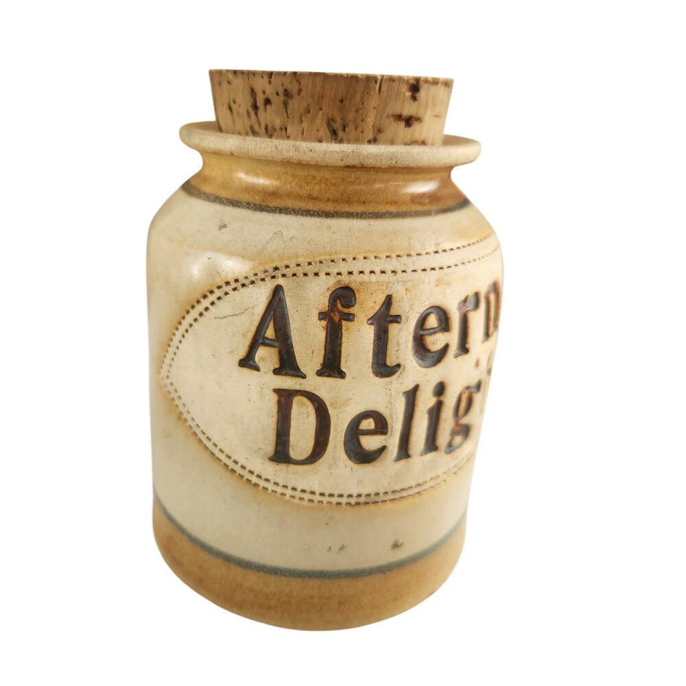 RARE Vtg Dr. Brophy's Word Jar '81 AFTERNOON DELIGHTS Ceramic Cork Clay Beige - Picture 3 of 15